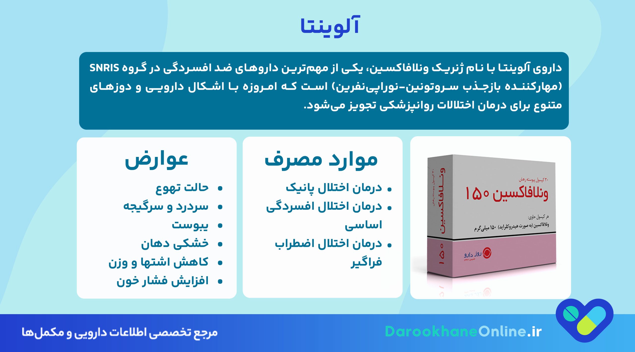 آلوینتا (ونلافاکسین): موارد مصرف، دوزها، عوارض و نکات مهم مصرف قرص ضد افسردگی