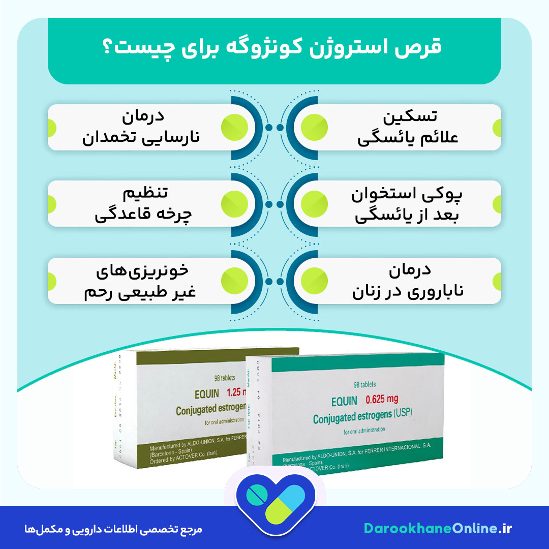 استروژن کونژوگه چیست و چه کاربردهایی دارد؟ موارد مصرف، عوارض و نکات مهم قرص استروژن کونژوگه برای خانمها 28 استروژن کونژوگه چیست و چه کاربردهایی دارد؟ موارد مصرف، عوارض و نکات مهم قرص استروژن کونژوگه برای خانمها