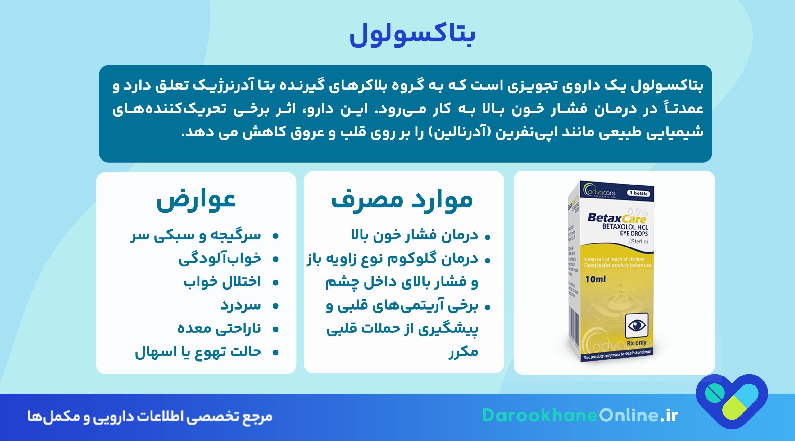 بتاکسولول (Betaxolol) چیست؟ موارد مصرف، عوارض و نکات مهم قرص بتاکسولول در درمان فشار خون بالا