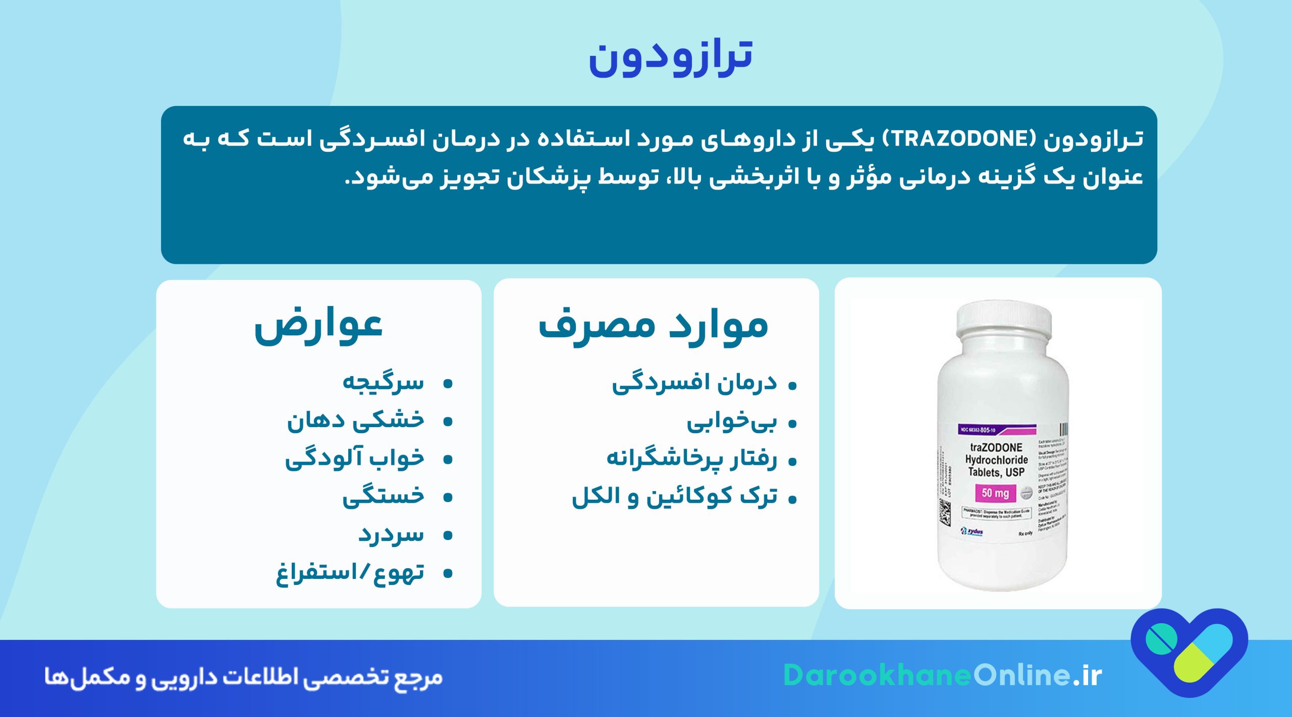 ترازودون چیست؟ کاربردها، نحوه مصرف و عوارض قرص ترازودون در درمان افسردگی 27 ترازودون چیست؟ کاربردها، نحوه مصرف و عوارض قرص ترازودون در درمان افسردگی