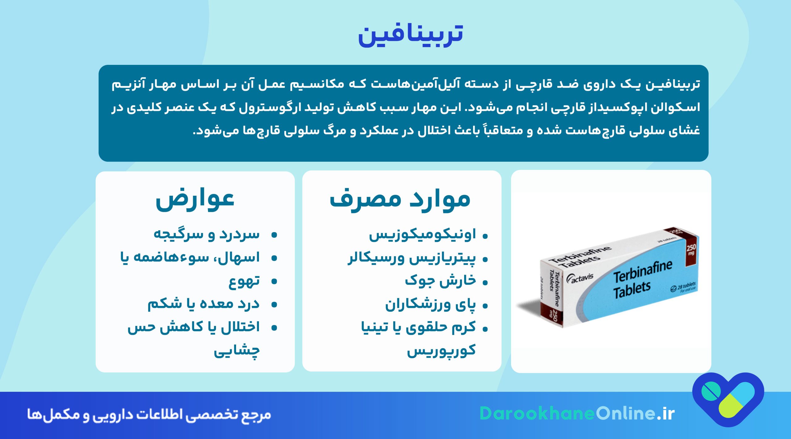 تربینافین (Terbinafine): موارد مصرف، دوز، عوارض جانبی و نکات مهم درمان عفونت قارچی