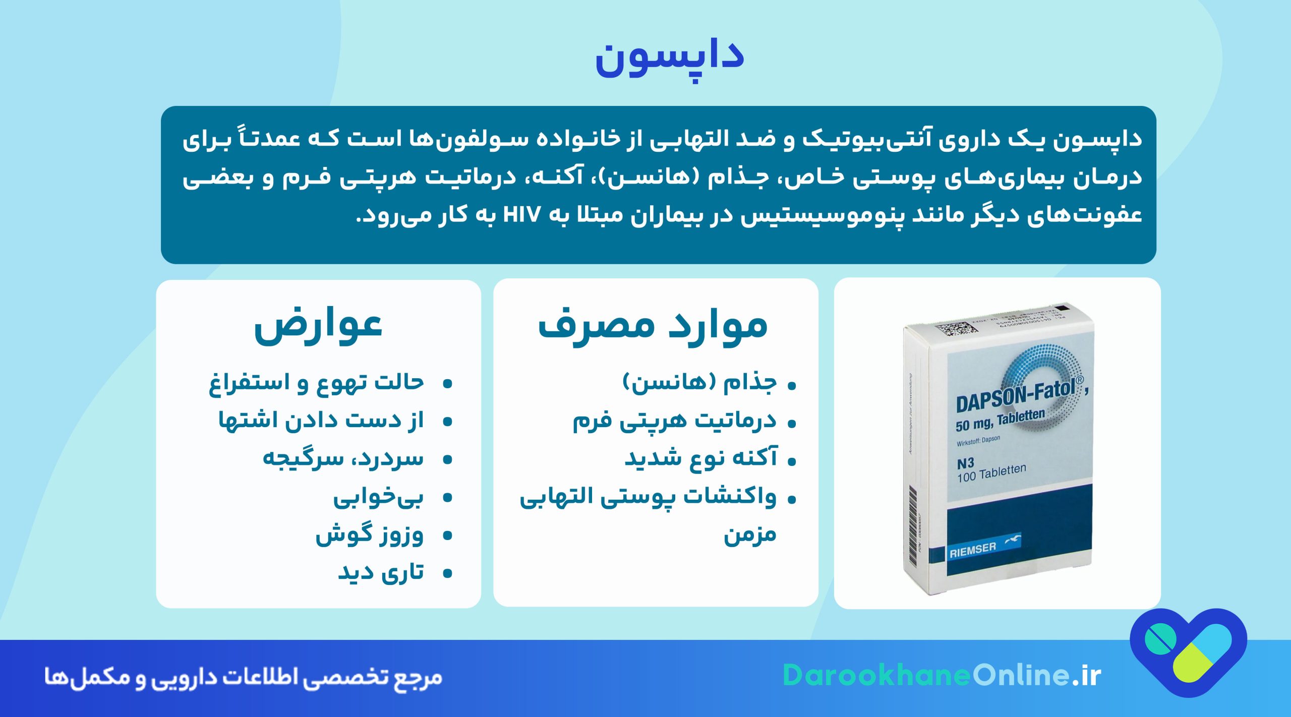 داپسون (Dapsone) چیست؟ کاربرد دارویی، نحوه مصرف، عوارض و نکات مهم برای درمان اختلالات پوستی