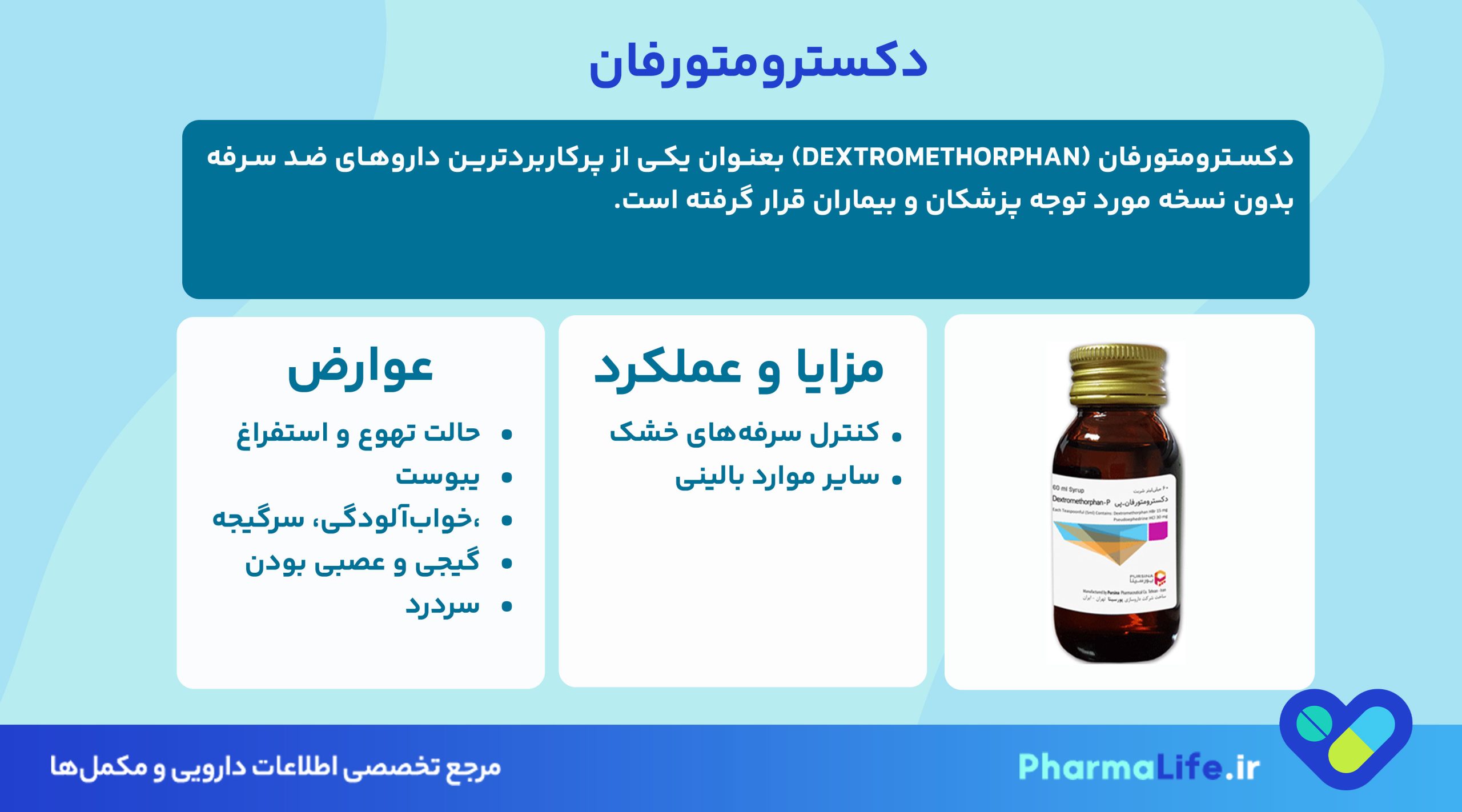 دکسترومتورفان: موارد مصرف، دوز مصرفی، عوارض جانبی و نکات مهم شربت و قرص دکسترومتورفان برای کودکان و بزرگسالان 27 دکسترومتورفان: موارد مصرف، دوز مصرفی، عوارض جانبی و نکات مهم شربت و قرص دکسترومتورفان برای کودکان و بزرگسالان
