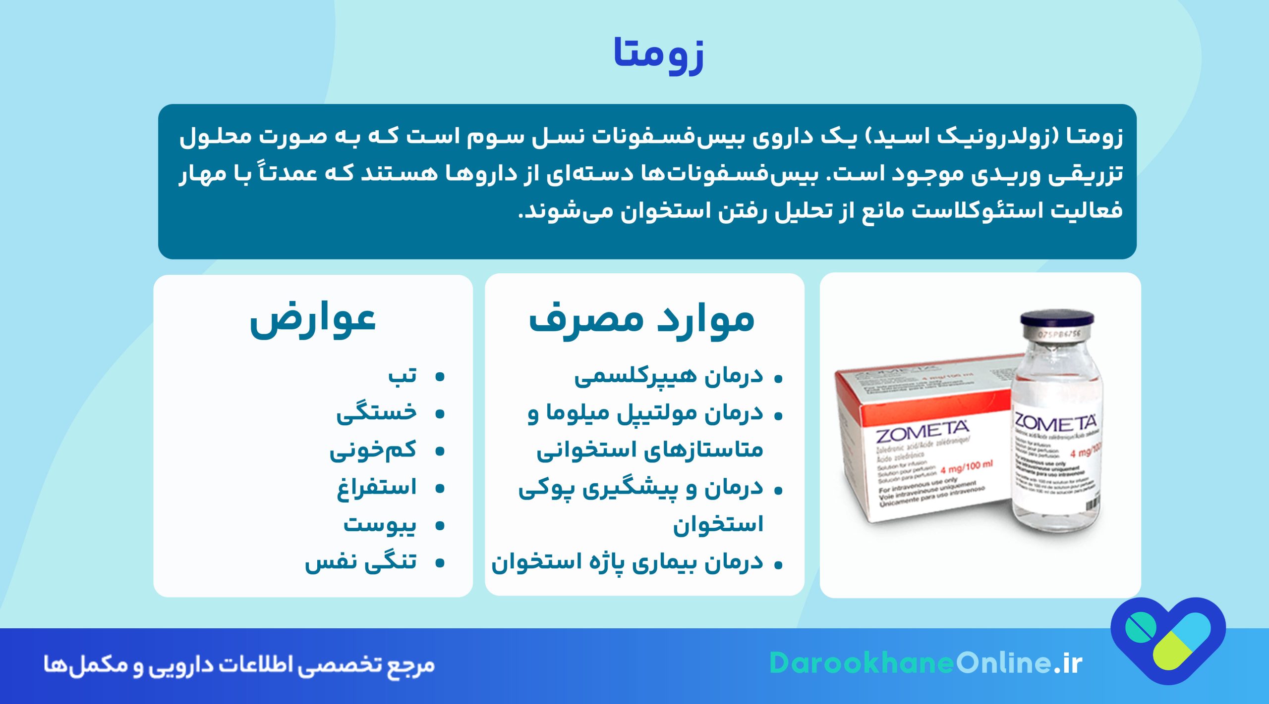 درمان پوکی استخوان و هیپرکلسمی با داروی زومتا (Zometa)؛ نحوه مصرف، عوارض و نکات مهم 26 درمان پوکی استخوان و هیپرکلسمی با داروی زومتا (Zometa)؛ نحوه مصرف، عوارض و نکات مهم