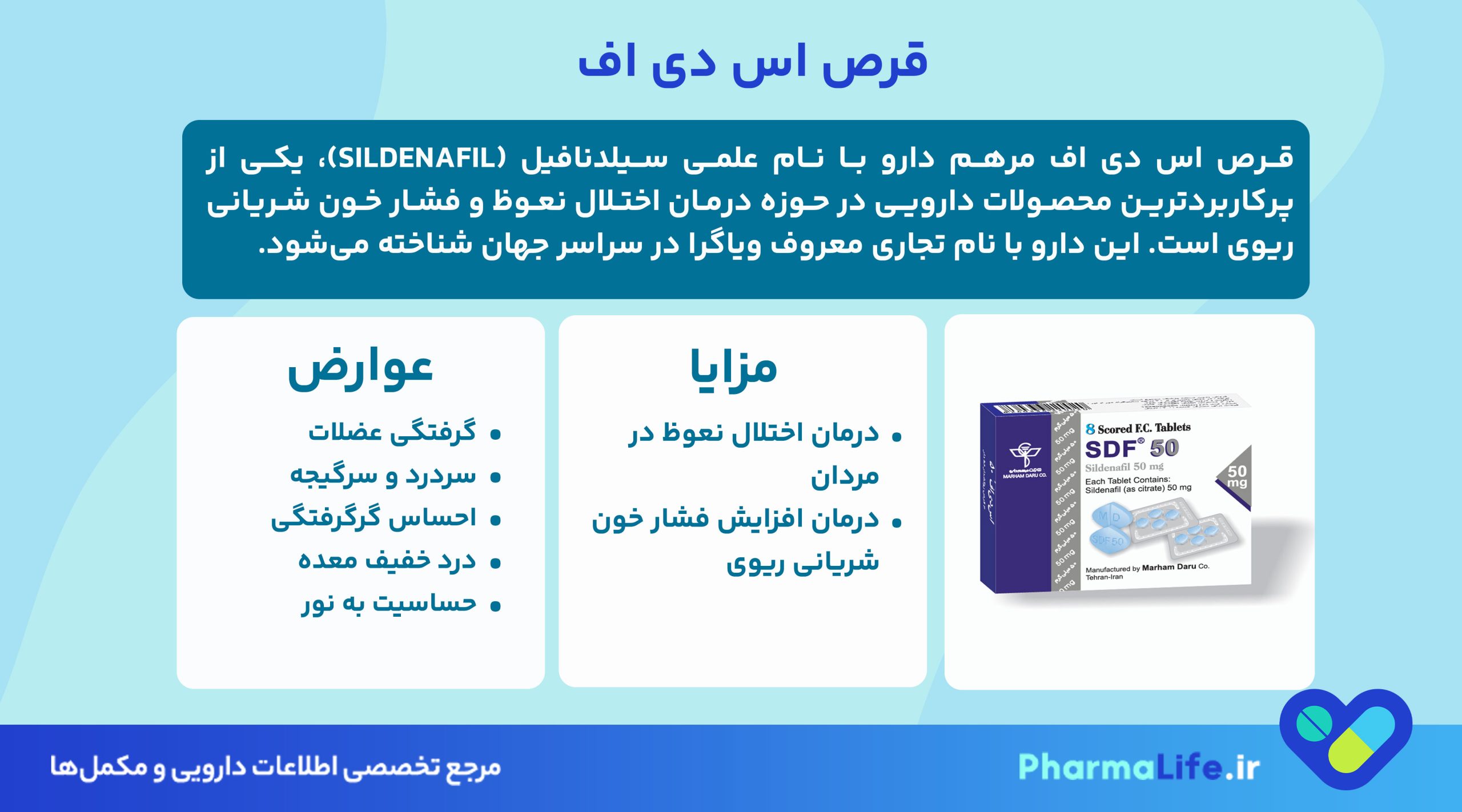 قرص اس دی اف مرهم دارو (سیلدنافیل): موارد مصرف، عوارض و نکات مهم قبل از خرید