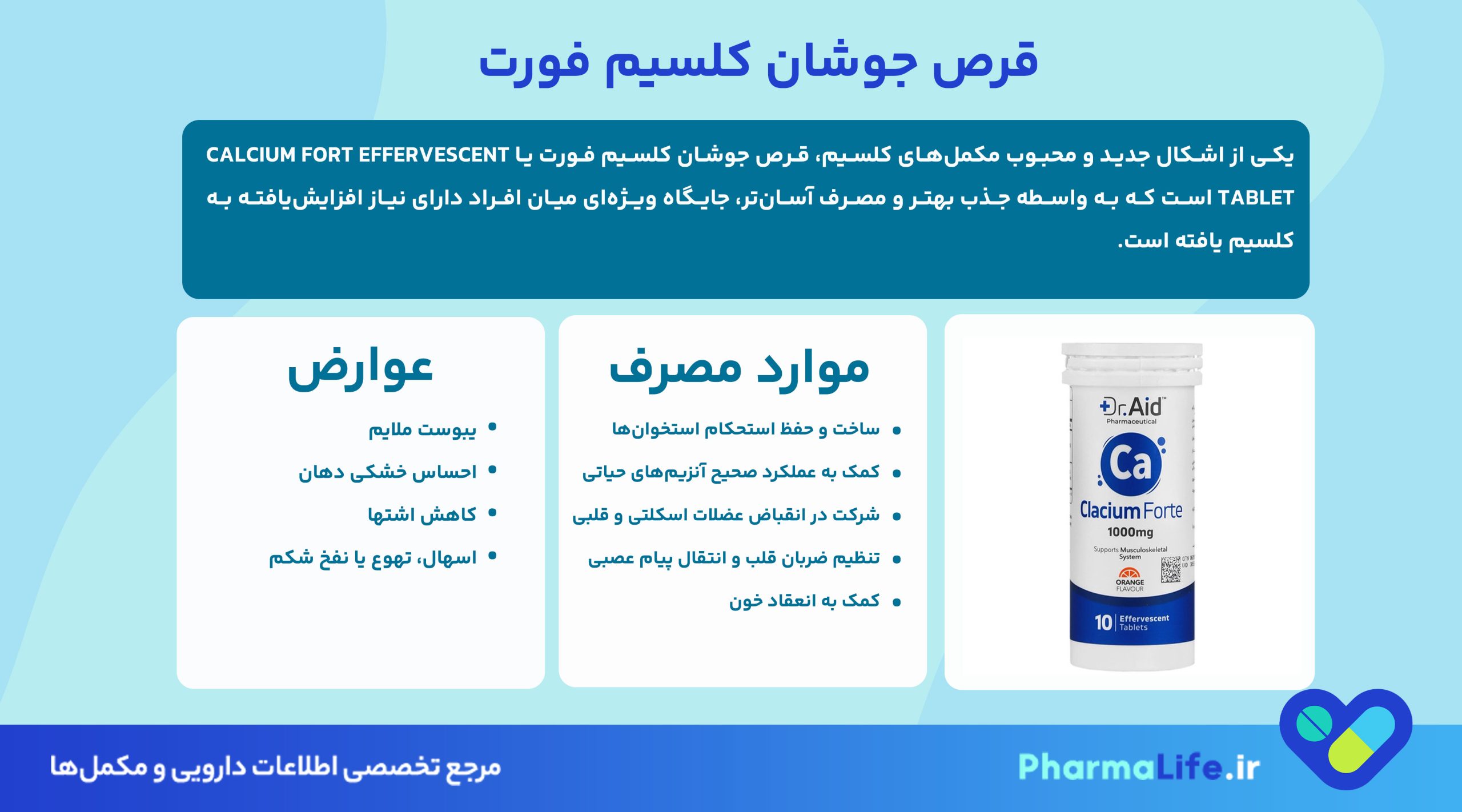 قرص جوشان کلسیم فورت: موارد مصرف، عوارض، نحوه مصرف و نکات مهم | Calcium Fort Effervescent Tablets