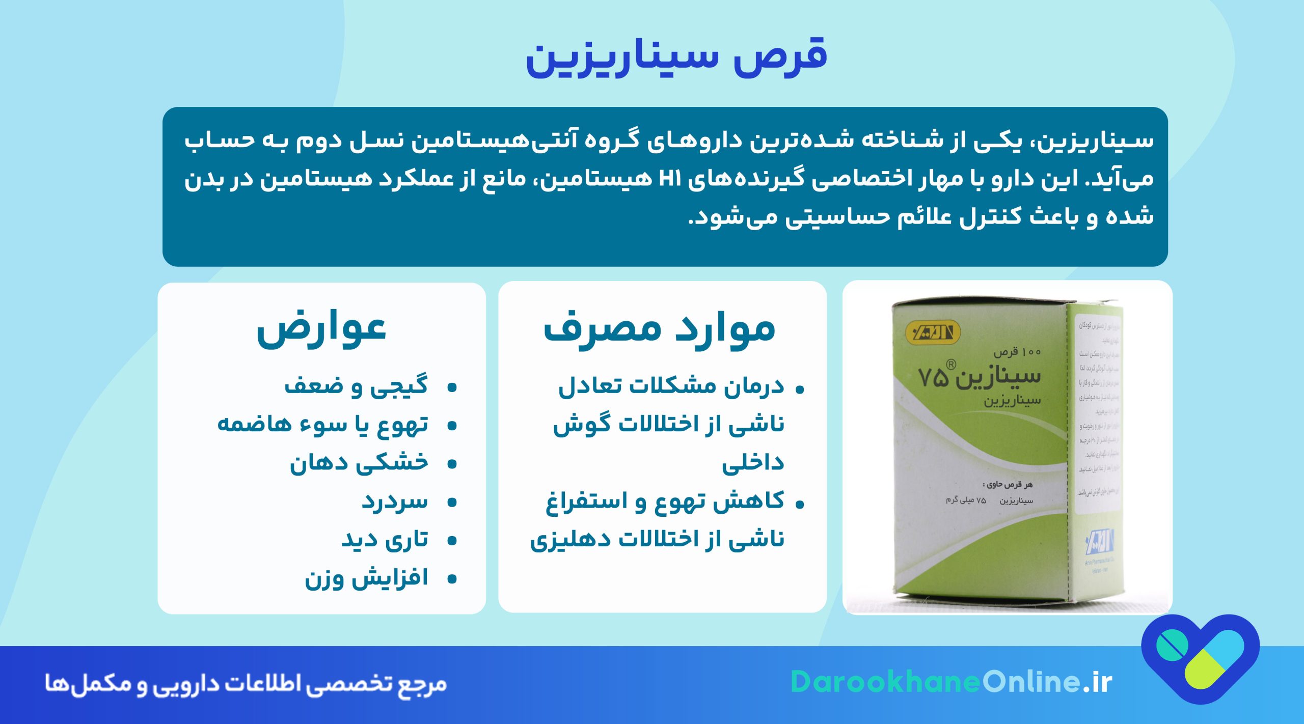 قرص سیناریزین چیست و چه کاربردی دارد؟ موارد مصرف، عوارض و هشدارهای مهم