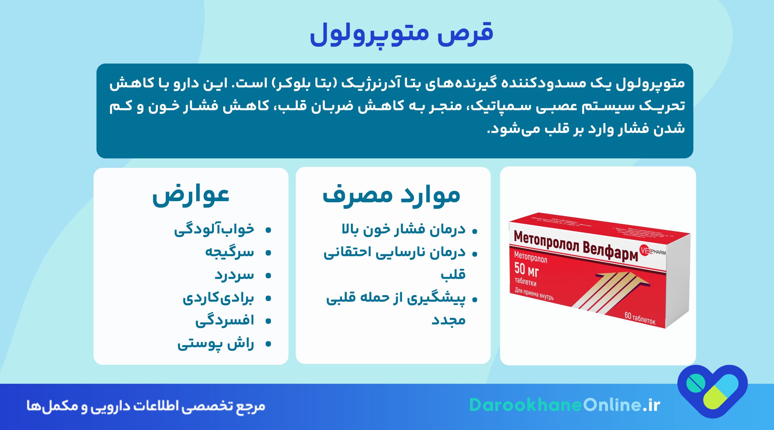 قرص متوپرولول چیست؟ موارد مصرف، دوز مصرف، عوارض و نکات مهم برای درمان فشار خون و مشکلات قلبی