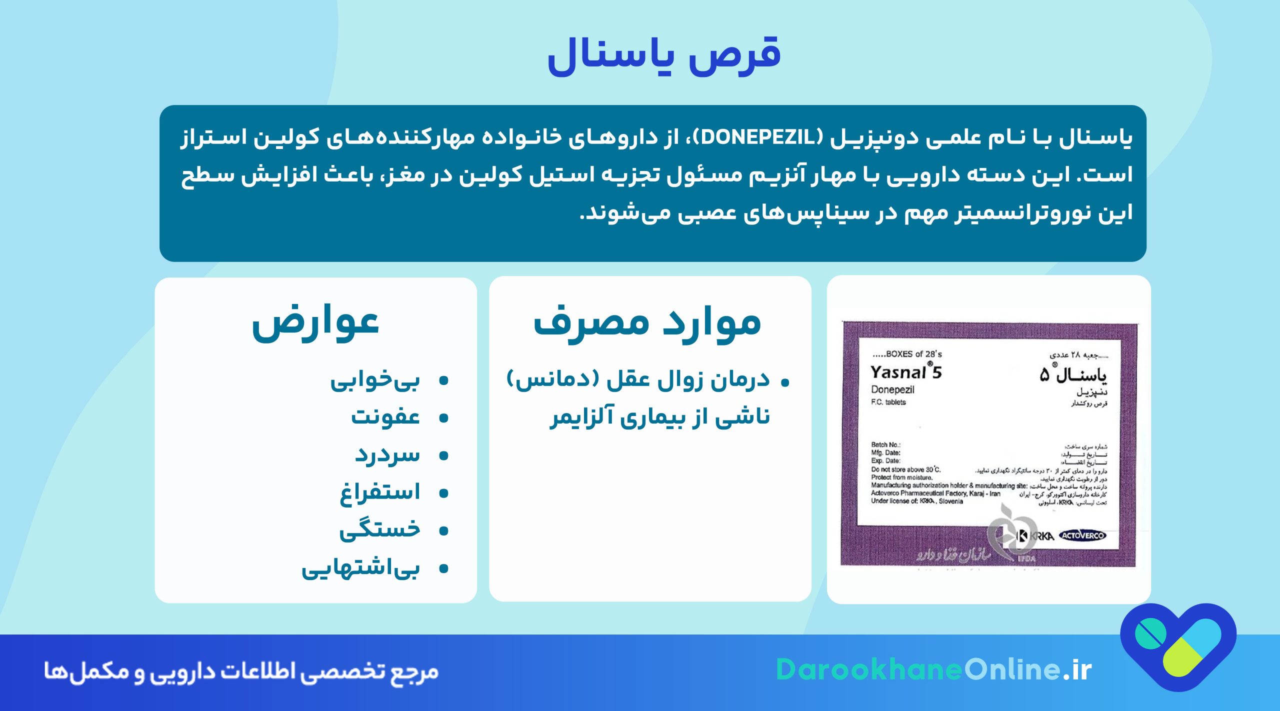 قرص یاسنال (Yasnal) چیست؟ کاربرد، عوارض، موارد مصرف و تاثیر آن در درمان آلزایمر