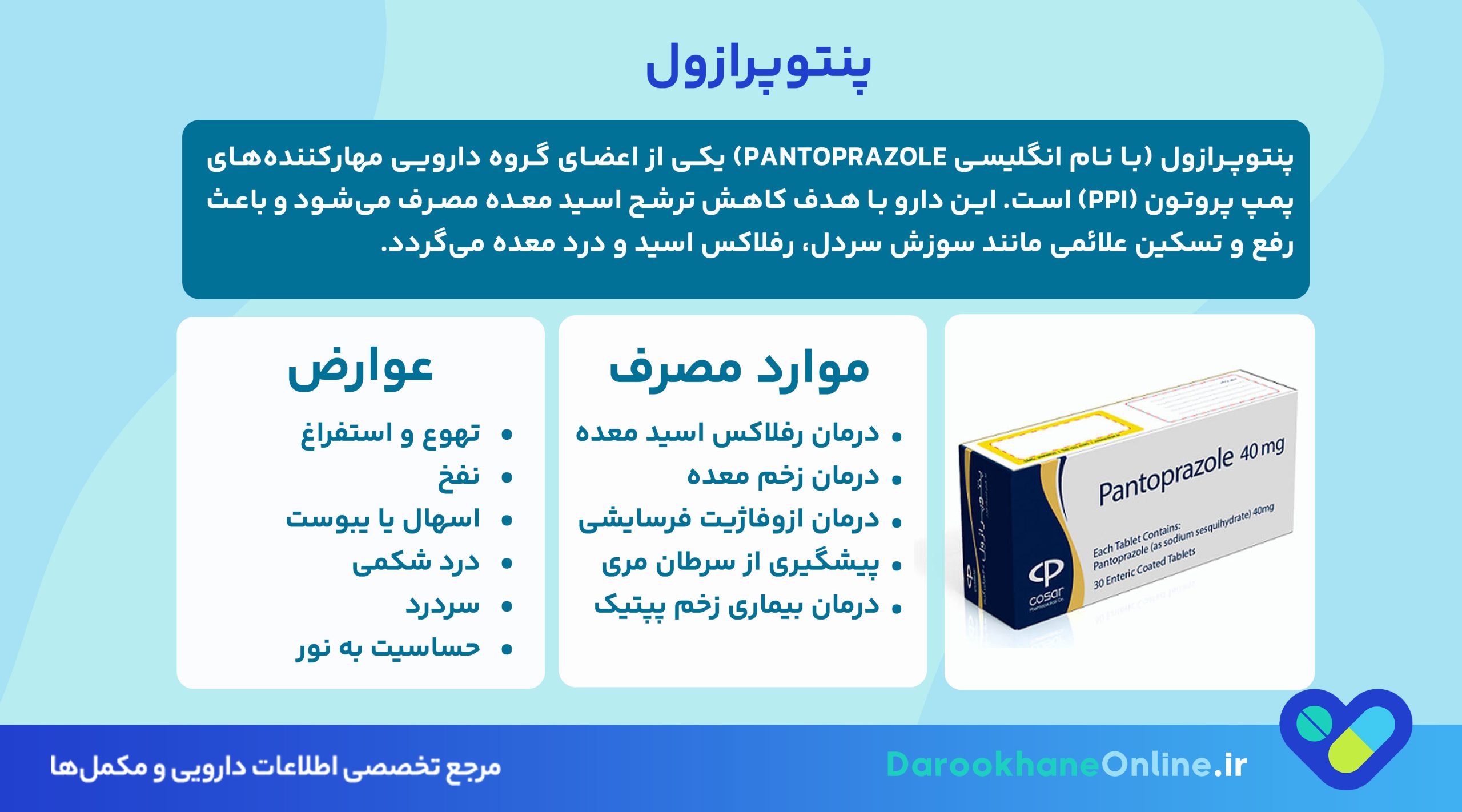 پنتوپرازول چیست و چه کاربردهایی دارد؟ موارد مصرف، دوز، عوارض و نکات مهم قرص پنتوپرازول برای معده و رفلاکس