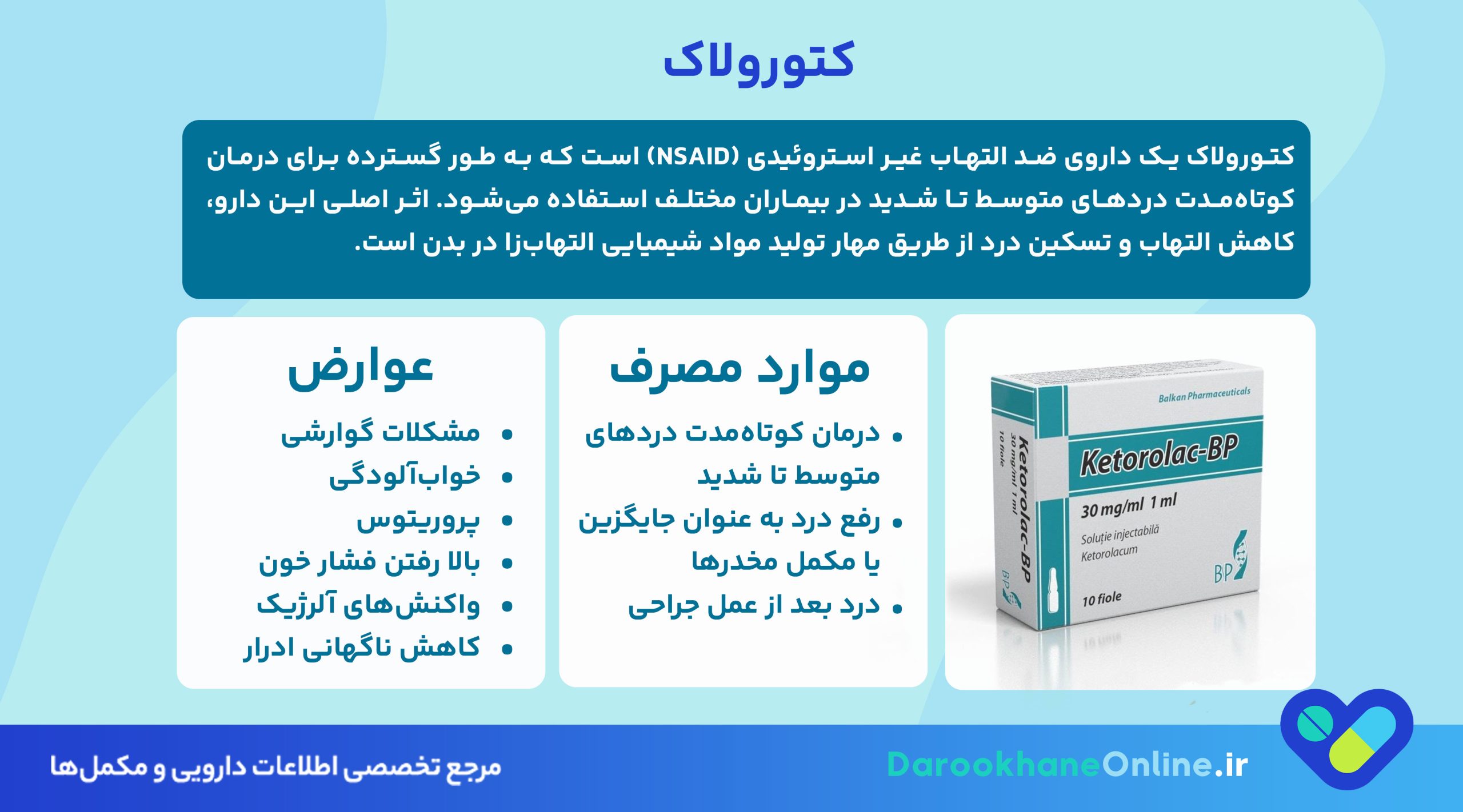 کتورولاک چیست؟ موارد مصرف، دوز، عوارض و نکات مهم داروی ضدالتهاب ketorolac
