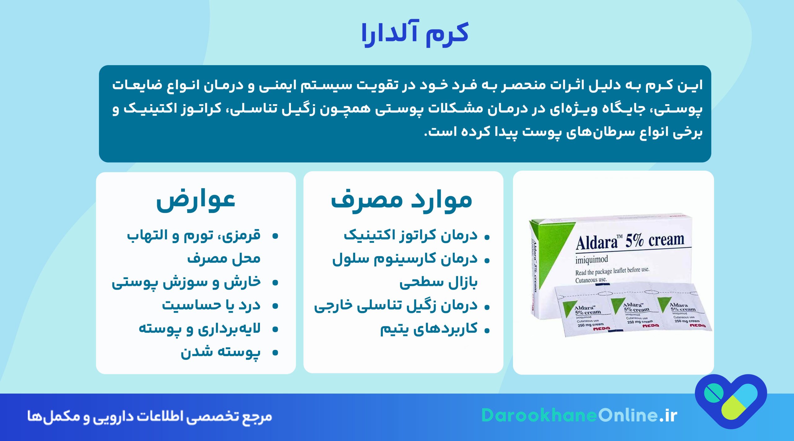 کرم آلدارا (Aldara) چیست؟ موارد مصرف، نحوه استفاده، عوارض و هشدارهای مهم دارویی