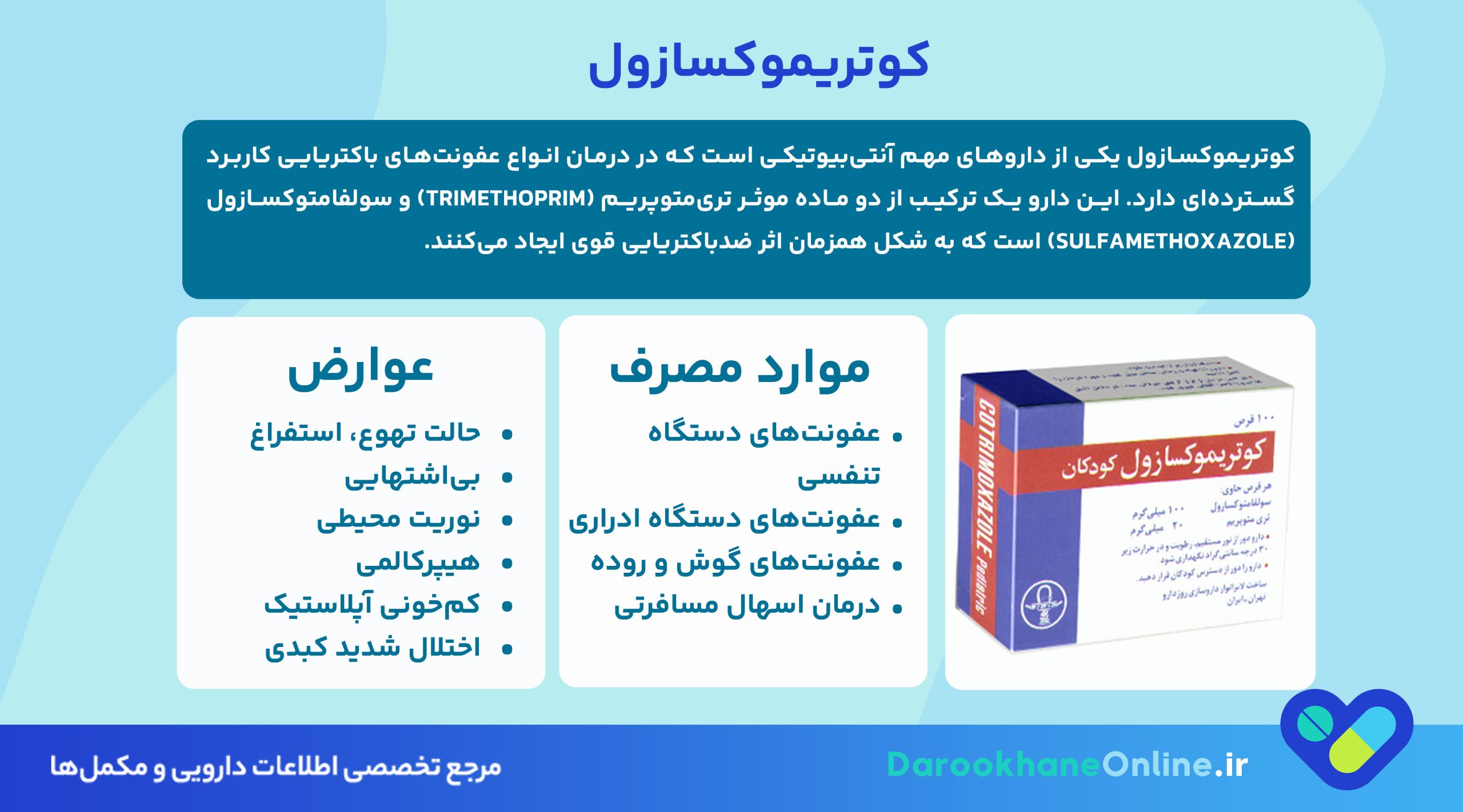 کوتریموکسازول (Co-trimoxazole): موارد مصرف، دوز، عوارض جانبی و نکات مهم مصرف این آنتی‌بیوتیک برای عفونت‌های باکتریایی