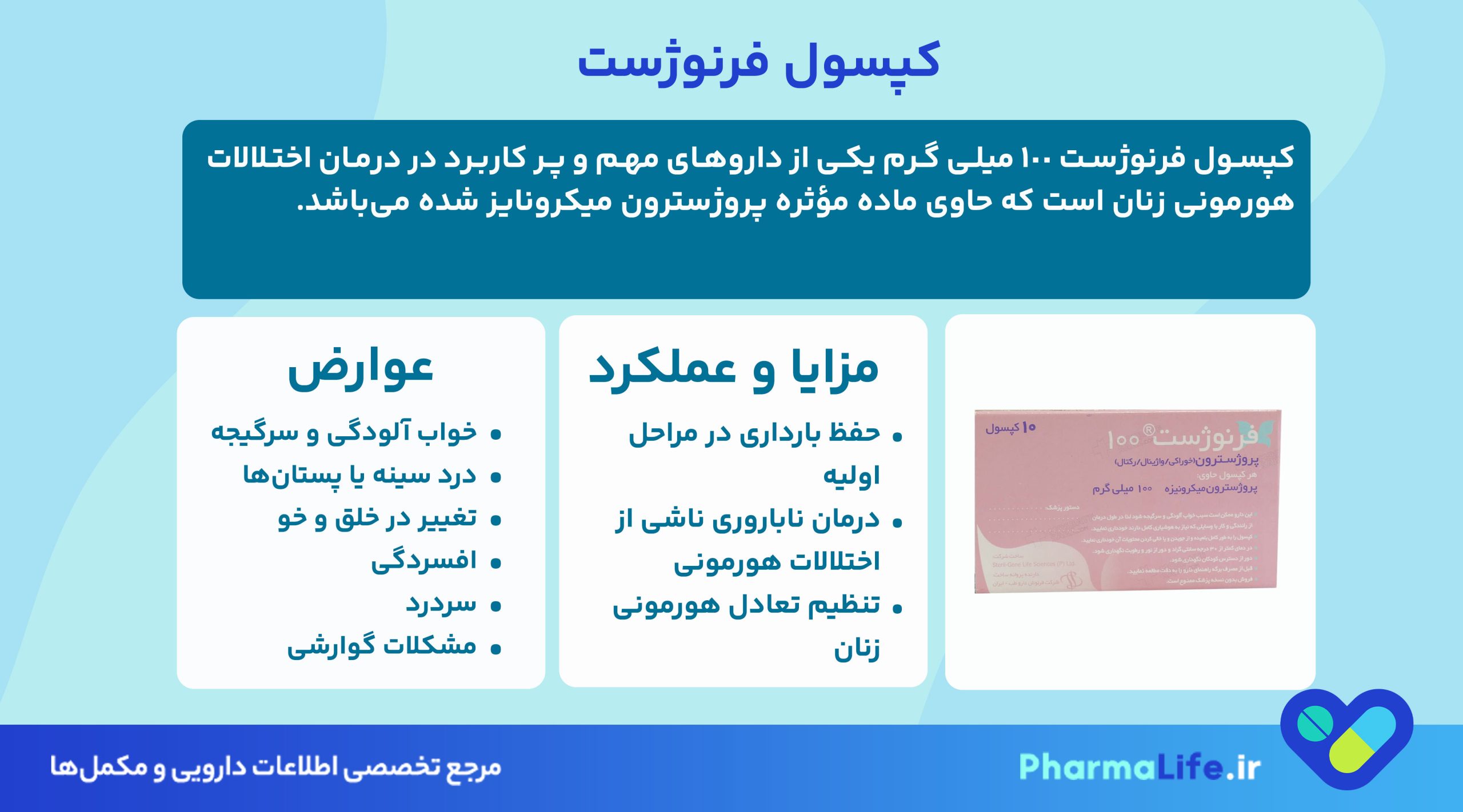 کپسول فرنوژست ۱۰۰ میلی‌گرم: موارد مصرف، نحوه استفاده، عوارض و نکات مهم پروژسترون