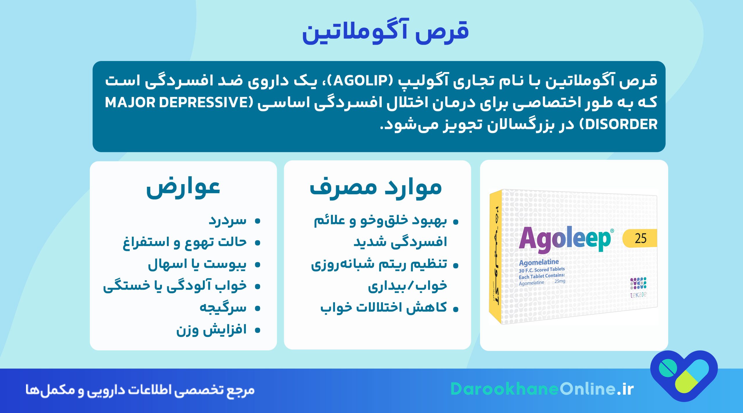 قرص آگوملاتین (آگولیپ) چیست؟ موارد مصرف، عوارض و نحوه مصرف داروی ضد افسردگی جدید