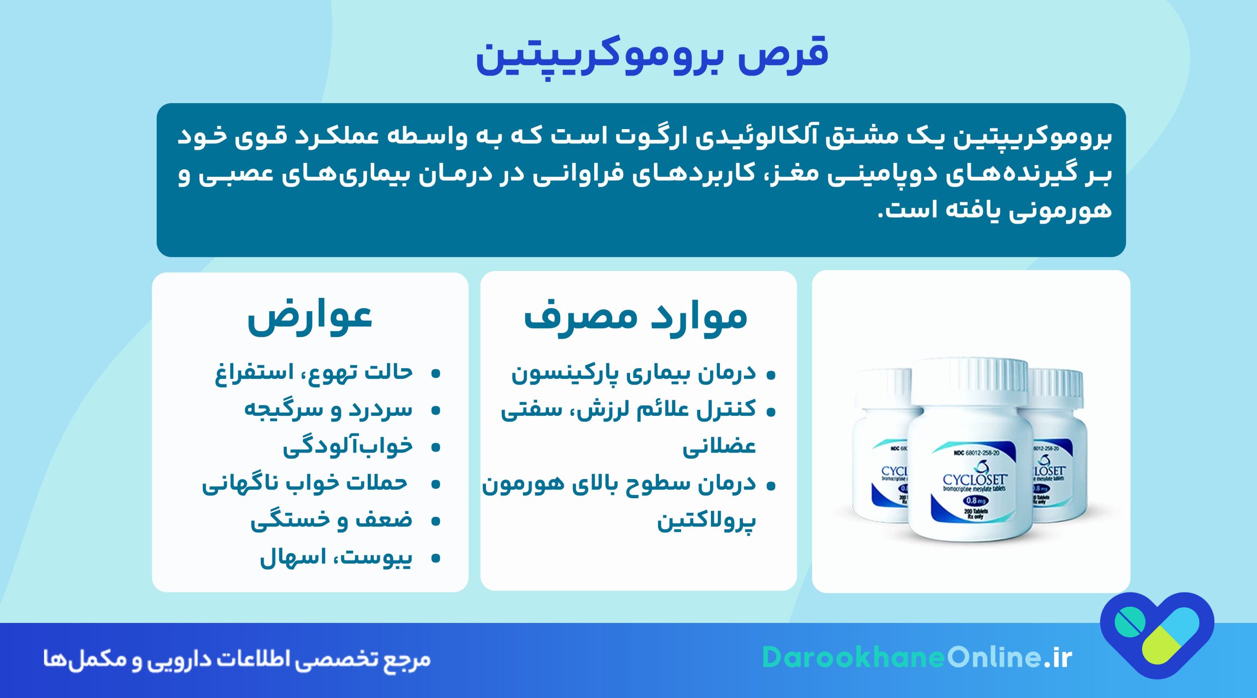 قرص بروموکریپتین چیست و چه کاربردی در درمان پارکینسون و پرولاکتین بالا دارد؟ بررسی کامل موارد مصرف، عوارض و هشدارها