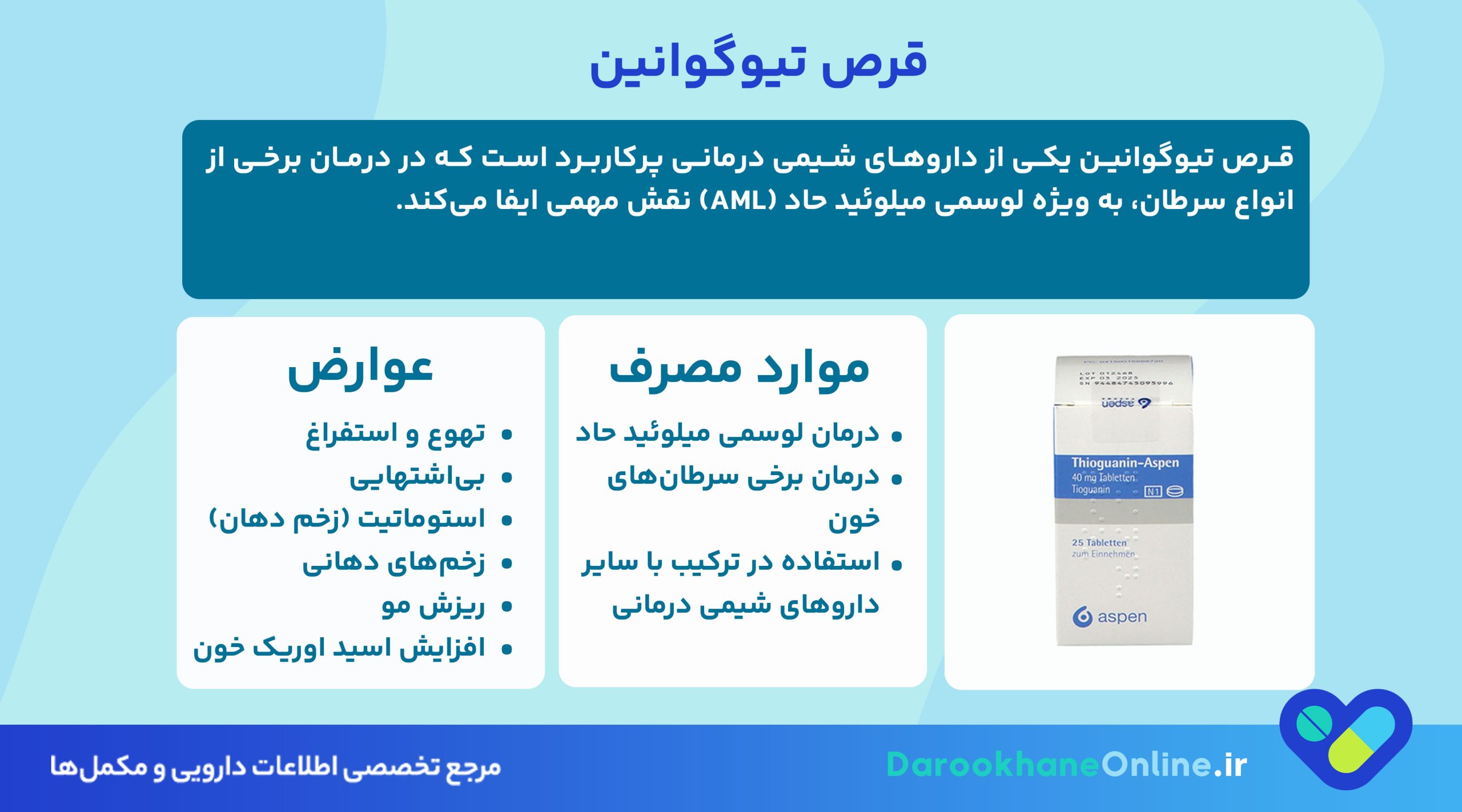 قرص تیوگوانین؛ کاربرد، نحوه مصرف و عوارض در درمان لوسمی حاد میلوئیدی (AML) + نکات دارویی مهم