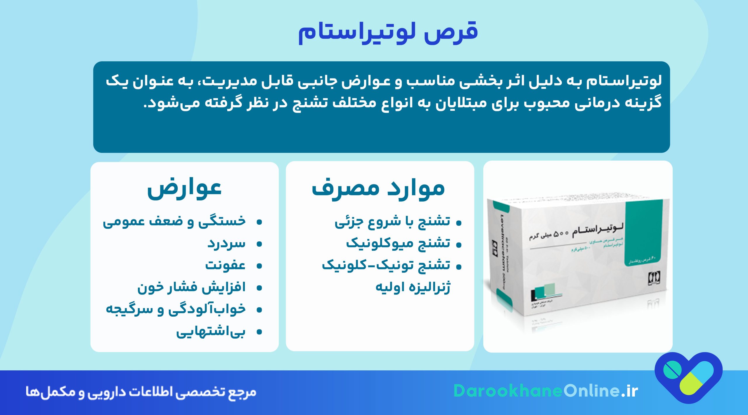 قرص لوتیراستام: موارد مصرف، عوارض، نحوه مصرف و نکات مهم برای درمان تشنج