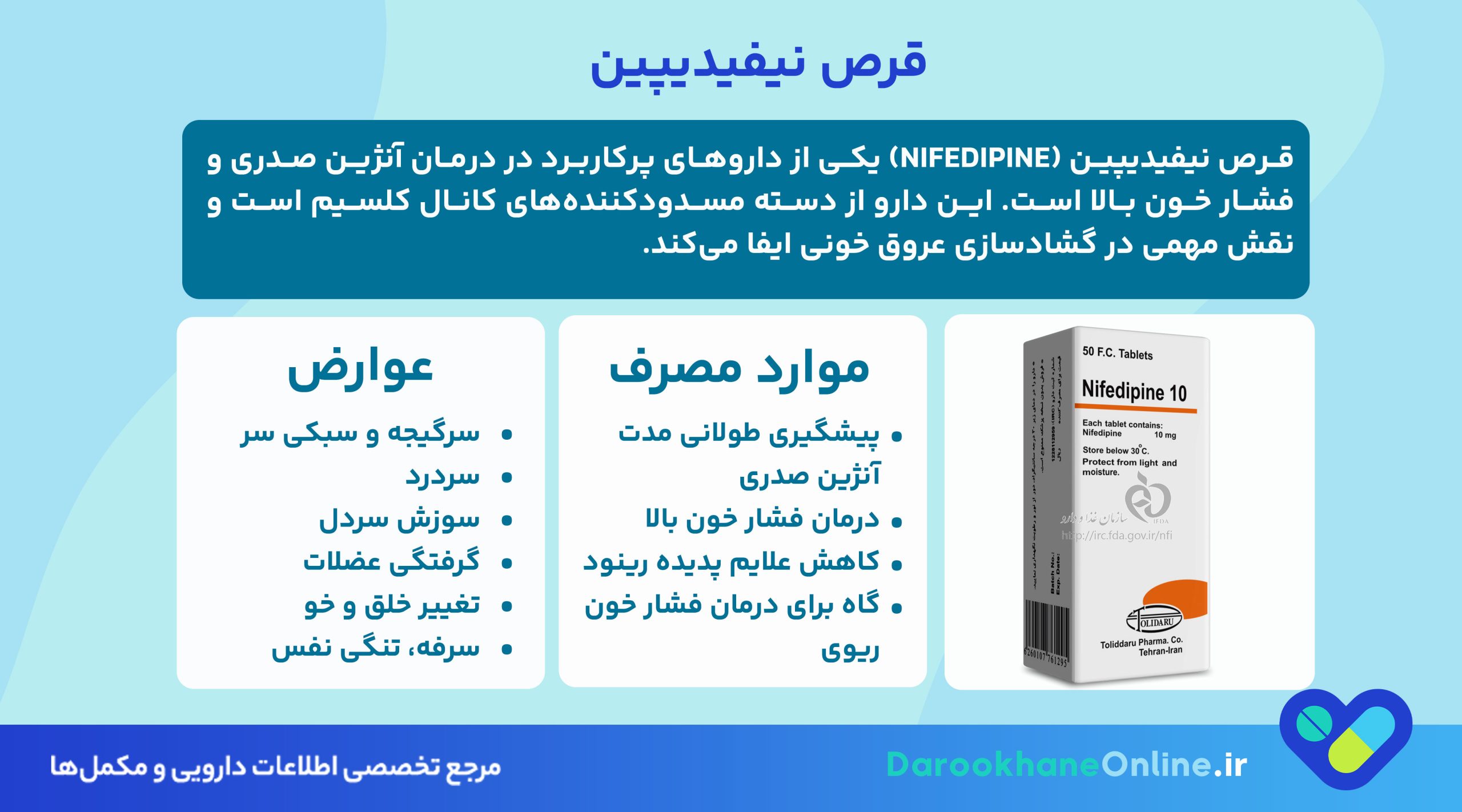 قرص نیفیدیپین برای آنژین صدری: موارد مصرف، دوز، عوارض و نکات مهم مصرف