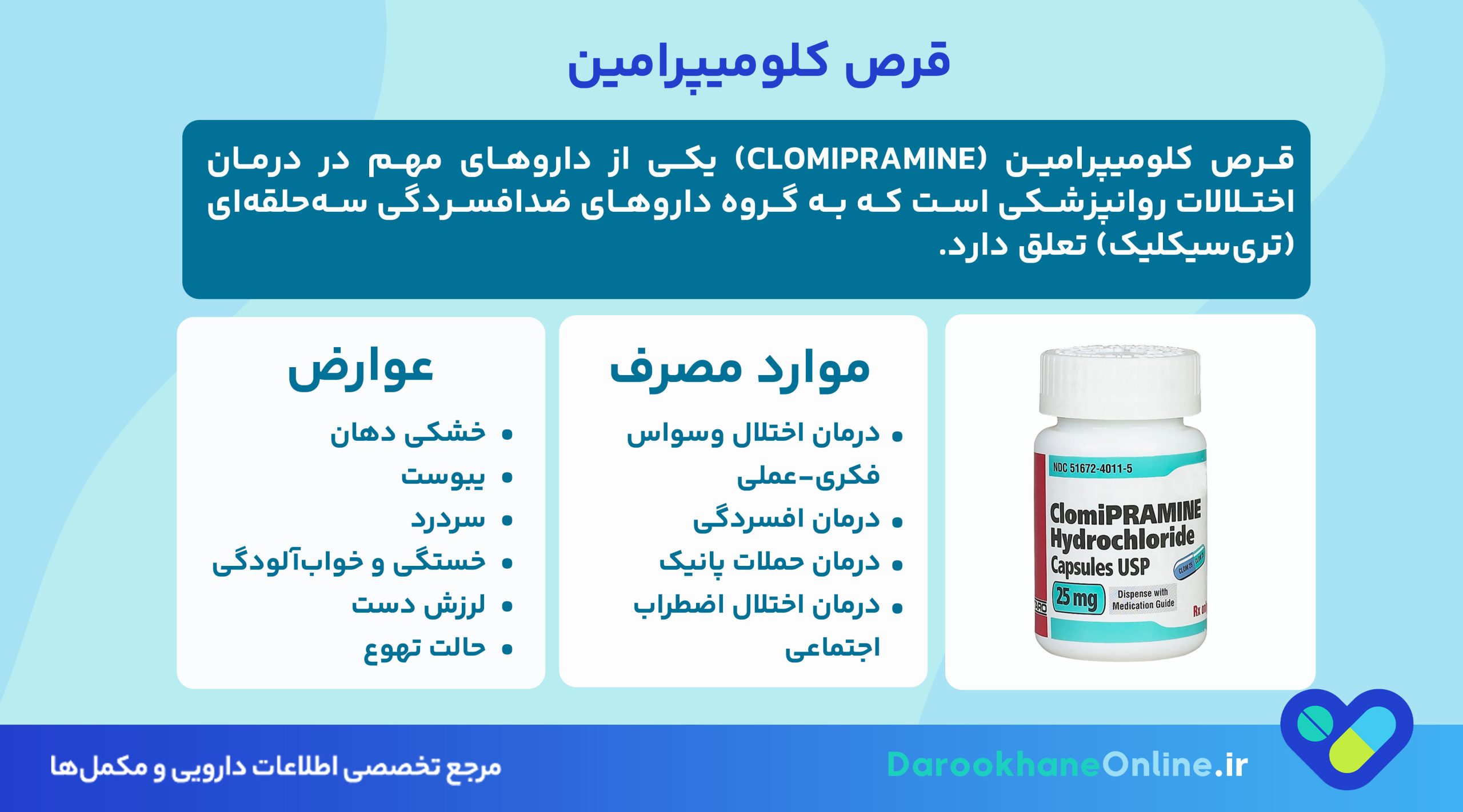 کلومیپرامین چیست و چه کاربردی دارد؟ بررسی جامع موارد مصرف، عوارض و هشدارهای قرص کلومیپرامین