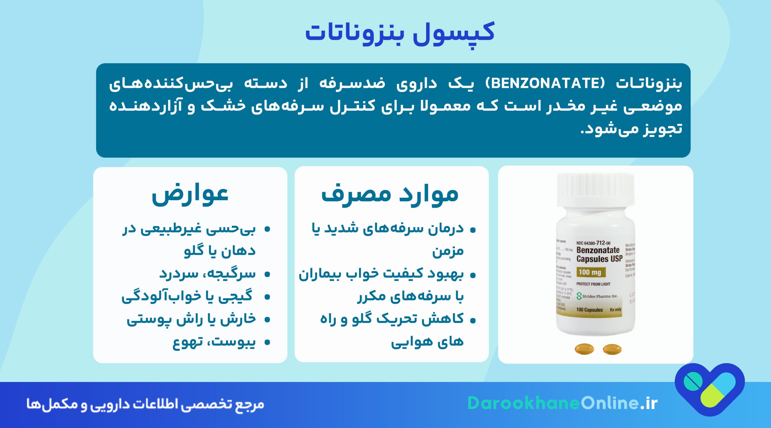 کپسول بنزوناتات؛ موارد مصرف، عوارض و نحوه مصرف برای درمان سرفه‌های خشک و شدید