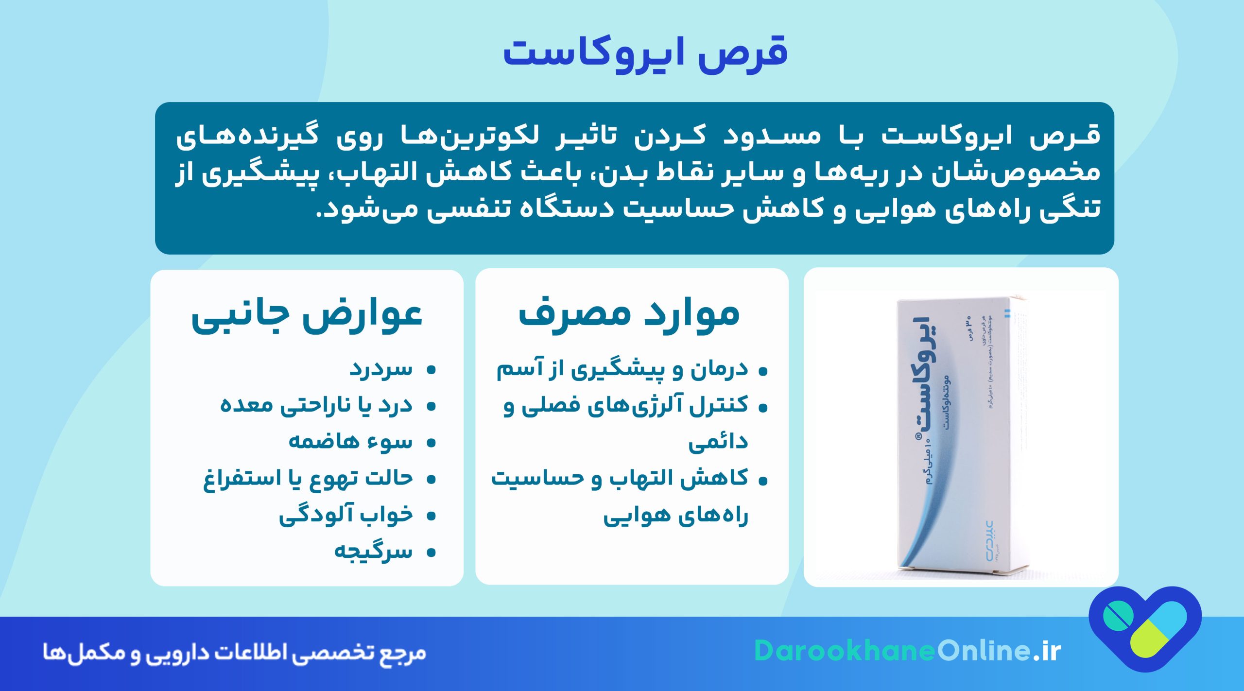 قرص ایروکاست برای چیست؟ موارد مصرف، عوارض، نحوه مصرف و نکات مهم + پاسخ به سوالات رایج